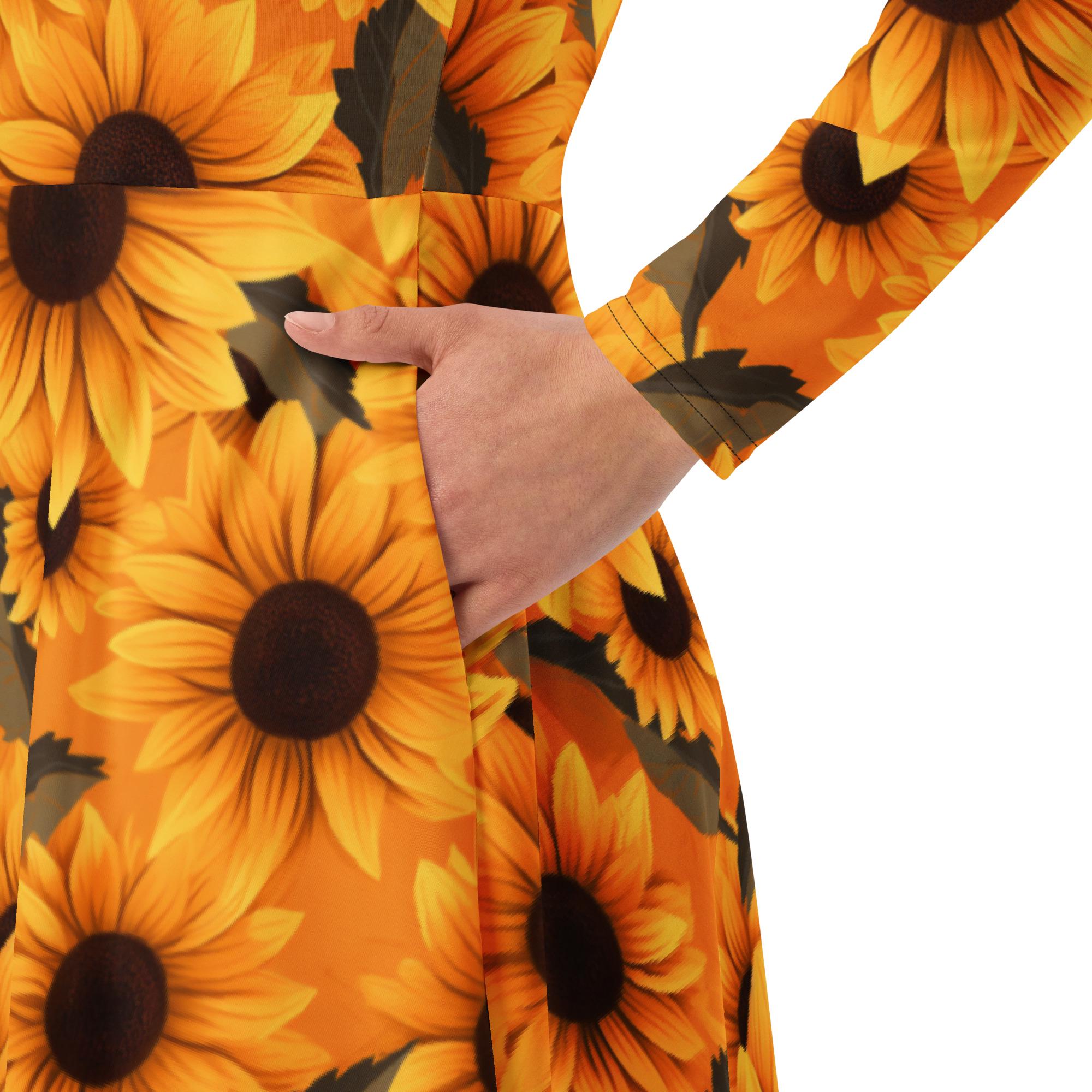 Sunflower All-over Print Long Sleeve Midi Dress - Etsy