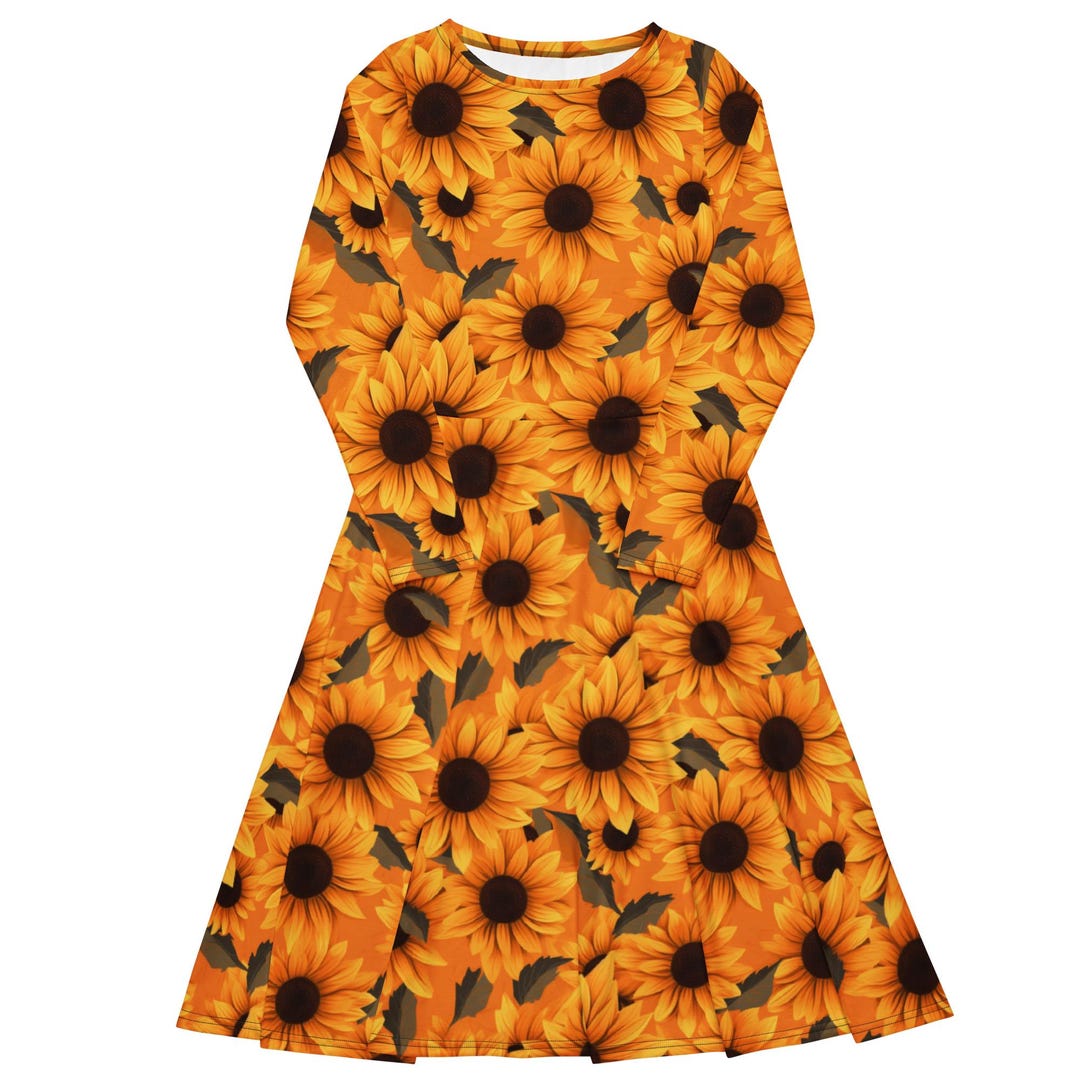 Sunflower All-over Print Long Sleeve Midi Dress - Etsy