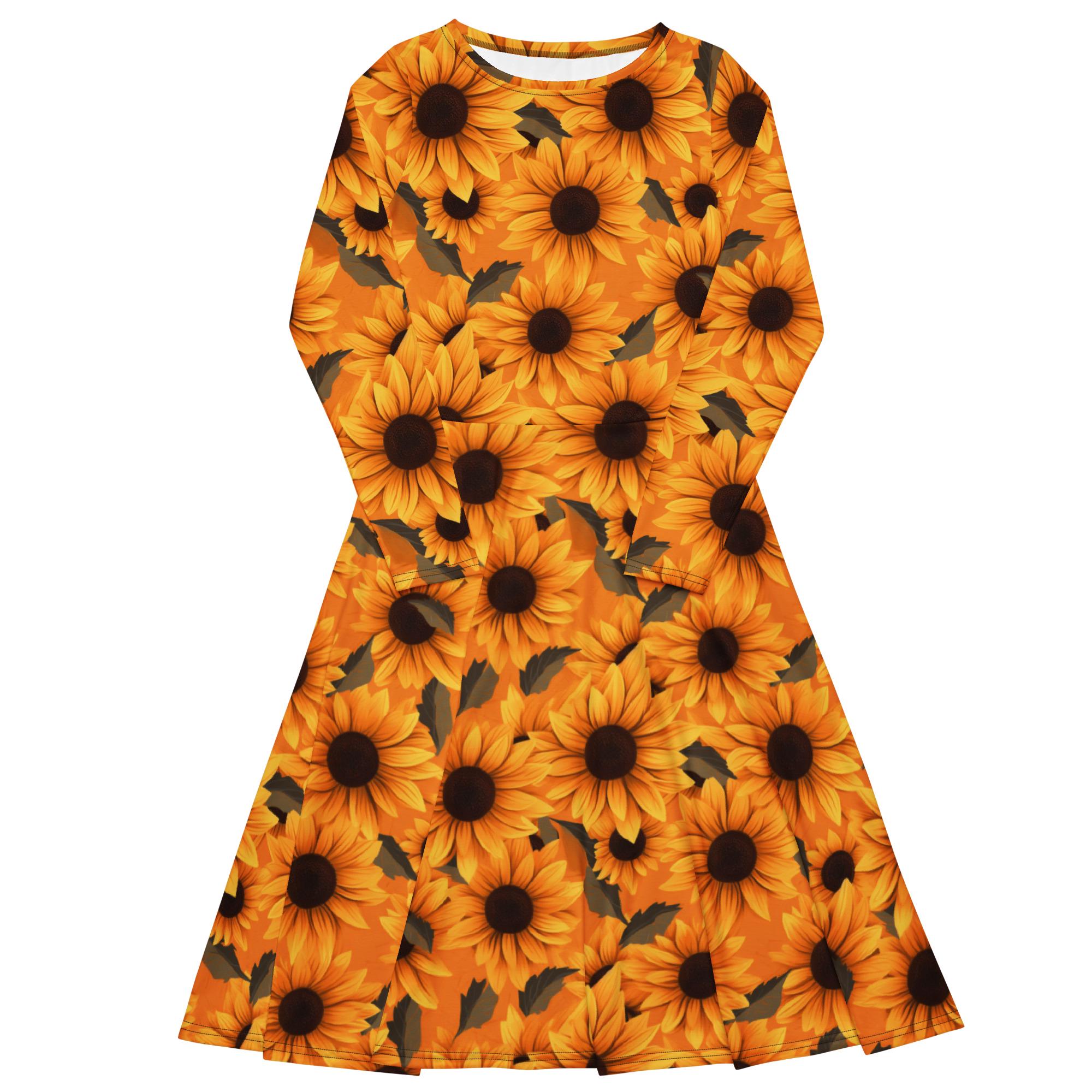 Sunflower All-over Print Long Sleeve Midi Dress - Etsy