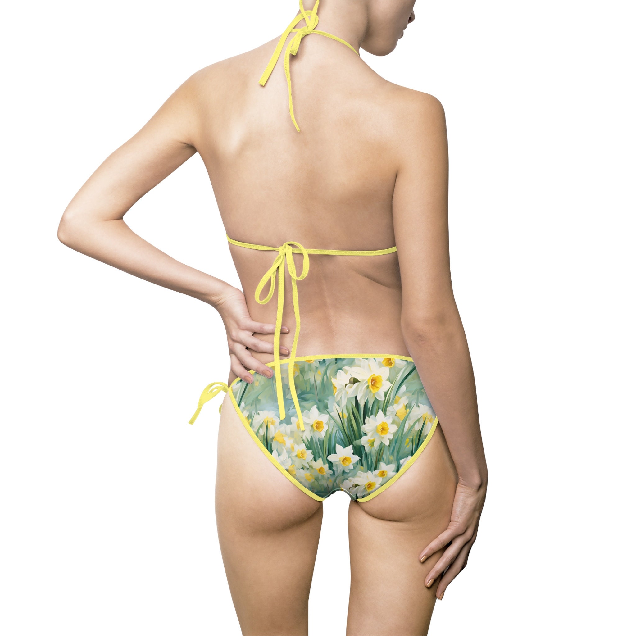 Daffodils High-waisted Bikini, Full Coverage Bikinis, Two-piece Swimsuits,  Plus Size Bikini, Recycled Material, Eco-fabric, Floral Swimsuits 