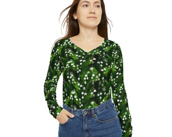 Lily of the valley Women's Long Sleeve V-neck Shirt (AOP)