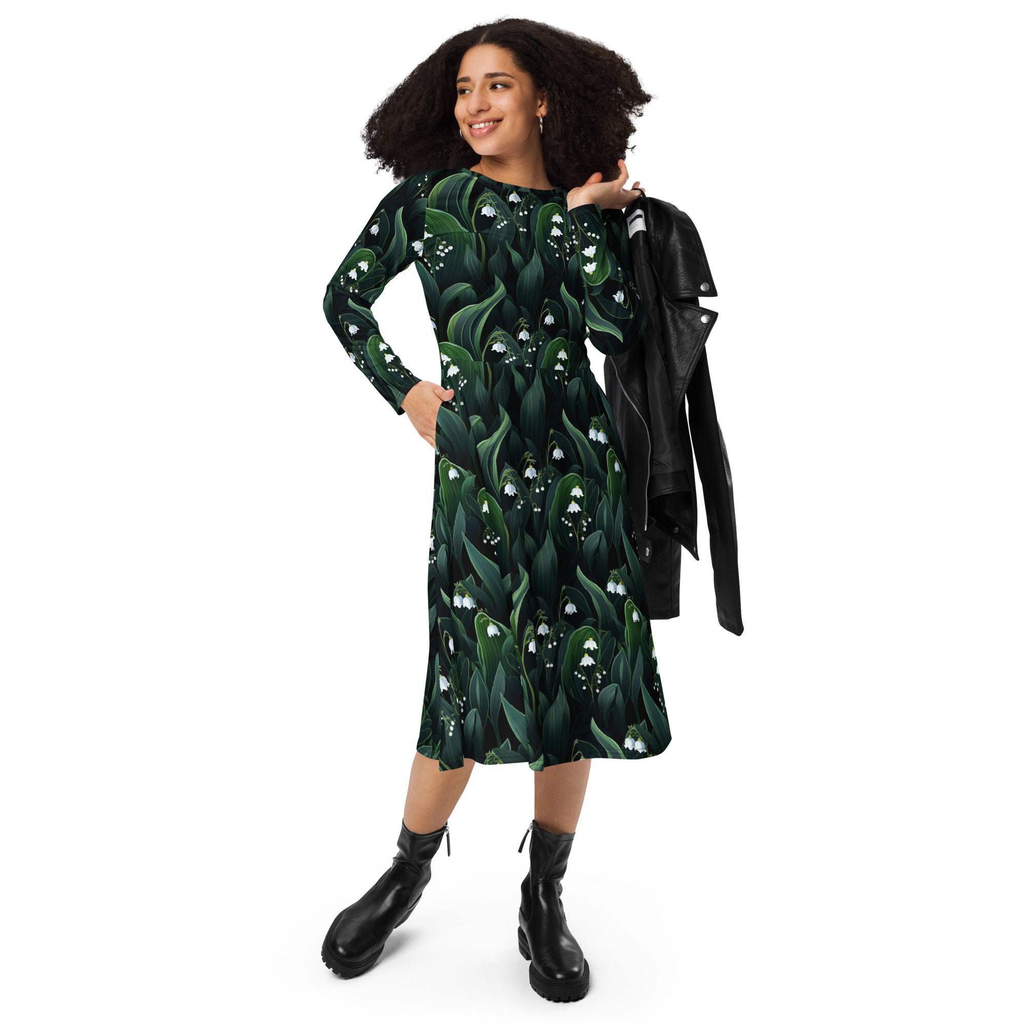 lily of the valley midi dress Lily of the Valley All-over Print Long Sleeve Midi Dress