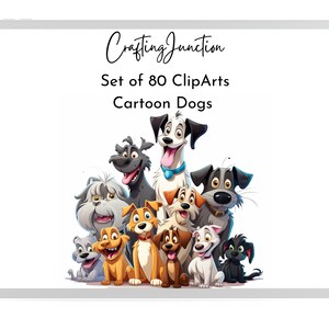 Cartoon Dogs ClipArts, PNG, zestaw 80 ClipArts, Zwierzak, Szczenięta, Buldog francuski, Labrador, Retriever, Pudel, Terrier, Użytek komercyjny