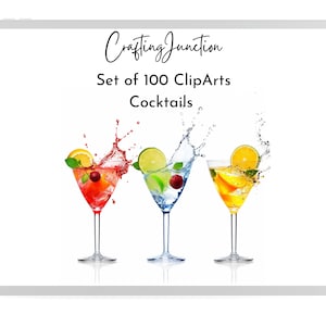 Cocktail Clipart, transparante PNG, Alcohol drinkt Clipart, Cocktail illustraties, set van 100 ClipArts, Digital Art Collection