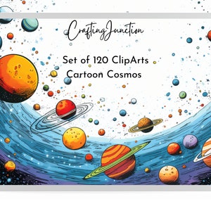 Cosmos ClipArt, Planet, UFO, Cosmonaut, Fantasy Space Art, Cartoon, set of 120 PNG files