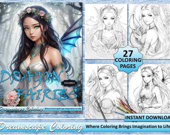 Dragon Fairies (Volume 2): 27 Beautiful Fairy Coloring Pages |  Fairy Coloring Book For Adults | Fantasy Coloring Book | Printable PDF File