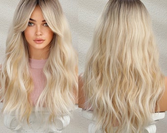 Light blonde wig,curly wig,long blonde wig,long and wavy blonde wig,natural blonde wig,blonde wig with bangs,blonde curly long wig