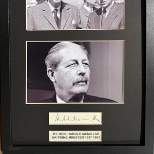 ハロルド・マクミラン、元英国首相、黒額入り（12' x 8' インチ）100% 手書きサインカード、COA 付き