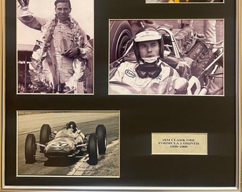 Jim Clark OBE F1 Framed (16&#39; inch x 12&#39; inch) Super Rare Guaranteed Hand Signed Postcard (13cm x 8cm) with COA (Certificate Of Authenticity)