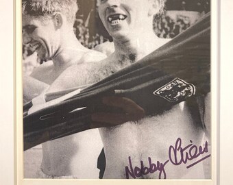 Nobby Stiles England and Manchester United Legend Guaranteed White Framed Hand Signed 8' x 7' inch Photo With Certificate Of Authenticity