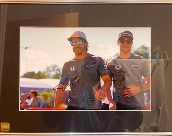 Fernando Alonso And Stoffel Vandoorne McLaren Formula 1 Hand Signed Framed (16&#39; inch x 12&#39; inch) Publicity Photo - Complete With COA.