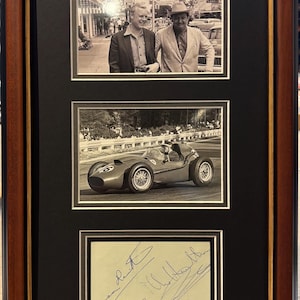 Mike Hawthorn, Duncan Hamilton Voormalige F1 Motor Racing Legends, prachtige gegarandeerde handgetekende kaartpresentatie professioneel ingelijst en COA