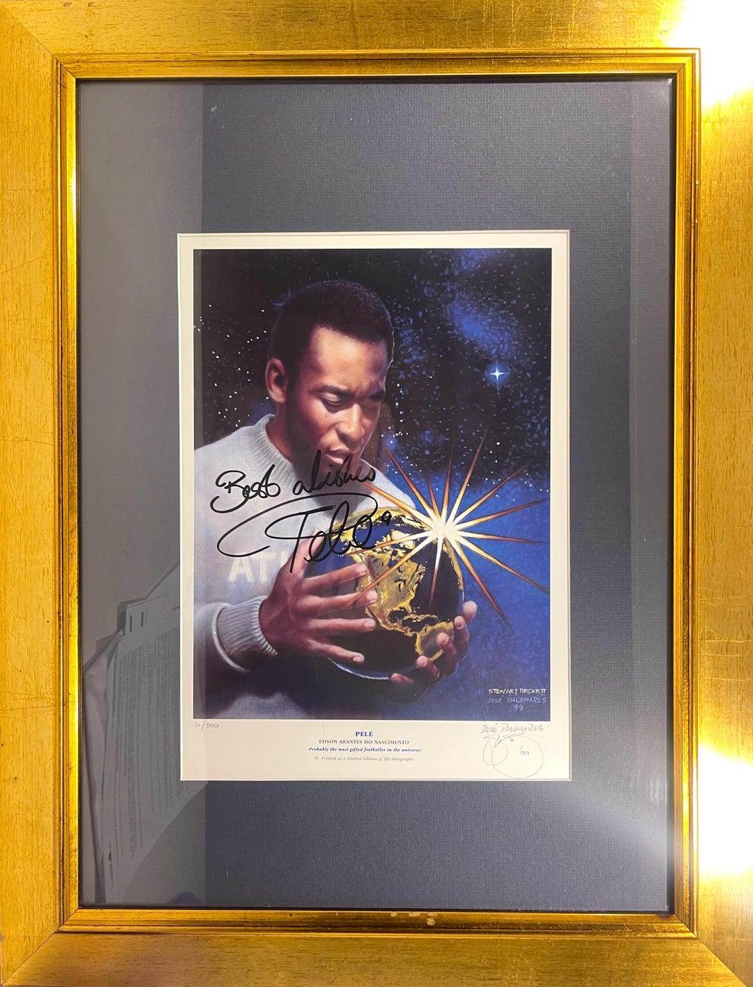 Impression Encadrée Signée Par Edson Pelé - 100% Authentique Avec Certificat (COA)