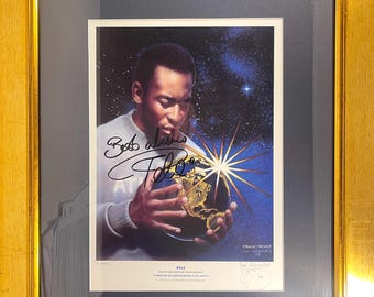 Pele - Brazil And Santos Legend - Hand Signed Very Large Framed 23' inch x 18' inch Limited Edition Print & Certificate Of Authenticity COA