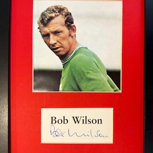 Bob Wilson, voormalige legende Arsenal FC, gesigneerd ingelijst 20 x 15 cm kaart/fotopresentatie met certificaat van echtheid (COA)