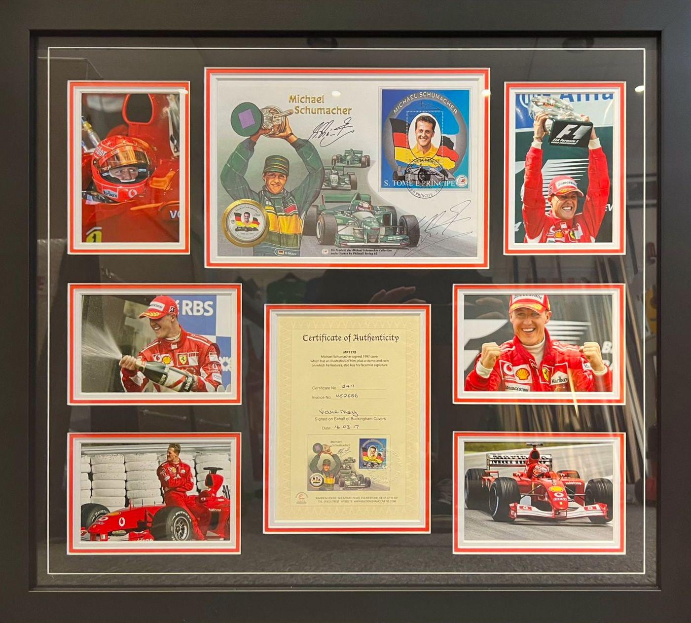 ミハエル・シューマッハ、元 F1 世界チャンピオン、額入り保証付き 