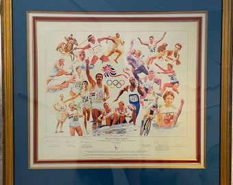 Olympic Legends Multi-Signed British Olympic Association Gary Keane Print. Large Framed 35' inch x 37' inch With Certificate Of Authenticity