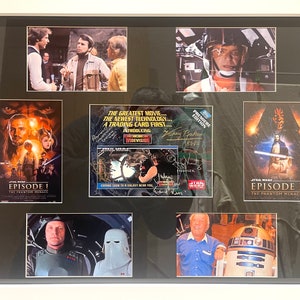 Multi Star Wars-acteurs, handgesigneerd en ingelijst, unieke 'Topps'-ruilkaart, dekselpresentatie met certificaat van echtheid (certificaat van echtheid).