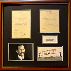Orville Wright, pionero de la aviación de los "Hermanos Wright", 53 x 50 cm, correspondencia escrita 100 % firmada a mano y certificado de autenticidad (COA)