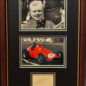 Mike Hawthorn, voormalig F1 wereldkampioen motorracen, legende, prachtige, gegarandeerde, handgetekende kaartpresentatie, professioneel ingelijst en COA