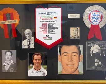 1966 World Cup Final Multi-Signed Framed (32&#39; inch x 22&#39; inch) Genuine 100% Hand Signed Presentation with COA - Certificate Of Authenticity.