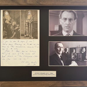 Peter Cushing Genuine And Extremely Rare Guaranteed Hand Signed Letter Presentation With COA Certificate Of Authenticity. Framed 40cmx 30cm.
