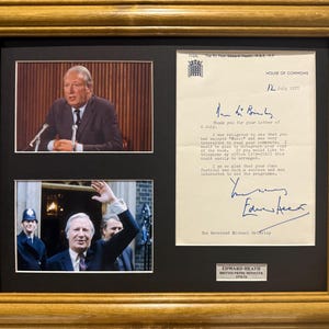 Edward Heath, Former British Prime Minister, Framed 16 x 12&#39; inch 100% Hand Signed House Of Parliament Letter & Photo Presentation With COA