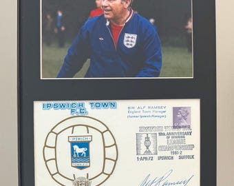Sir Alf Ramsey, Ipswich Town FC, 1966 England World Cup Winning Manager, Rare Genuine Hand Signed FDC First Day Cover Framed 25cmx20cm & COA