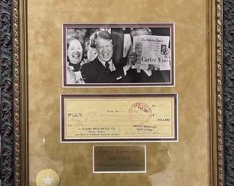 Jimmy Carter, 39th President Of The United States - Stunning 100% Guaranteed Hand Signed Mounted Cheque (50cm X 40cm) With Walt Disney COA.