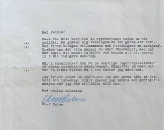 Olof Palme, Assassinated Former Swedish Prime Minister, 100% Hand Signed Official 'Statministern' Letter & Certificate Of Authenticity COA
