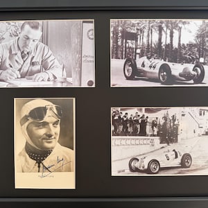 Hermann Lang, Mercedes, Simply Stunning Quality Framed (40cm x 30cm) and Super Rare Guaranteed Hand Signed Photo (13cm x 8cm) with UACC COA.