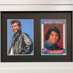 John Travolta, Famous Actor, Grease/Pulp Fiction, Framed 8&#39; x 6&#39; inch 100% Hand Signed Trading Card & AFTAL Certificate Of Authenticity COA