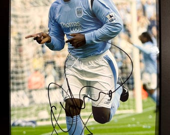 Andy Cole, Manchester United/City, and Newcastle United Legend Guaranteed Hand Signed Framed 12' x 9' inch Original City Photo With COA
