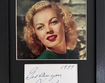 June Haver Hand Signed Card With Photo Presentation, Stunning Example - With COA - Certificate Of Authenticity. Framed 10' inch x 8' inch.