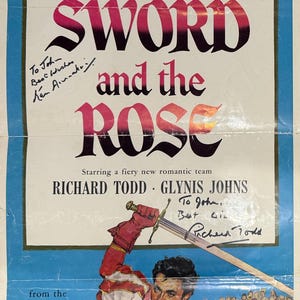 The Sword and The Rose (Disney) Guaranteed Director/Actor Hand Signed Original 36&#39; x 14&#39; inch 1953 Cinema Poster & COA.