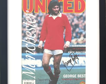 George Best, Manchester United Legend, Framed 40cm x 30cm Guaranteed Hand Signed Original Mounted Magazine Photo Presentation & COA