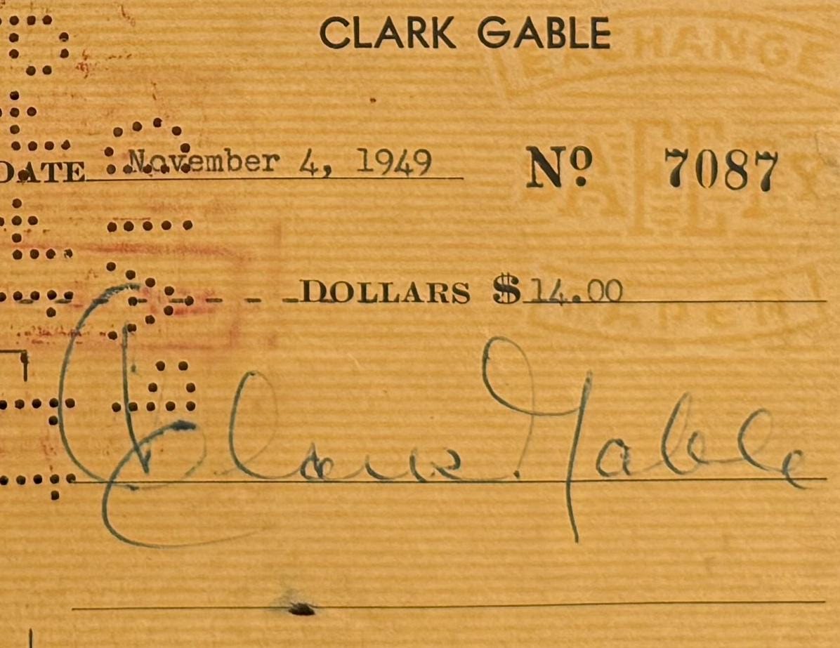 クラーク・ゲーブル 希少 見事な本物 100% 保証 直筆サイン入り 1949年