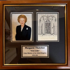 Margaret Thatcher, Former British Prime Minister, Professionally Framed 35cm x 35cm 100% Hand Signed Postcard & Photo Presentation With COA