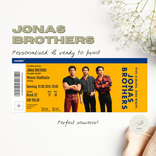 Jonas Brothers 5 Albums One Night / Fan Souvenir Ticket individualisierbar