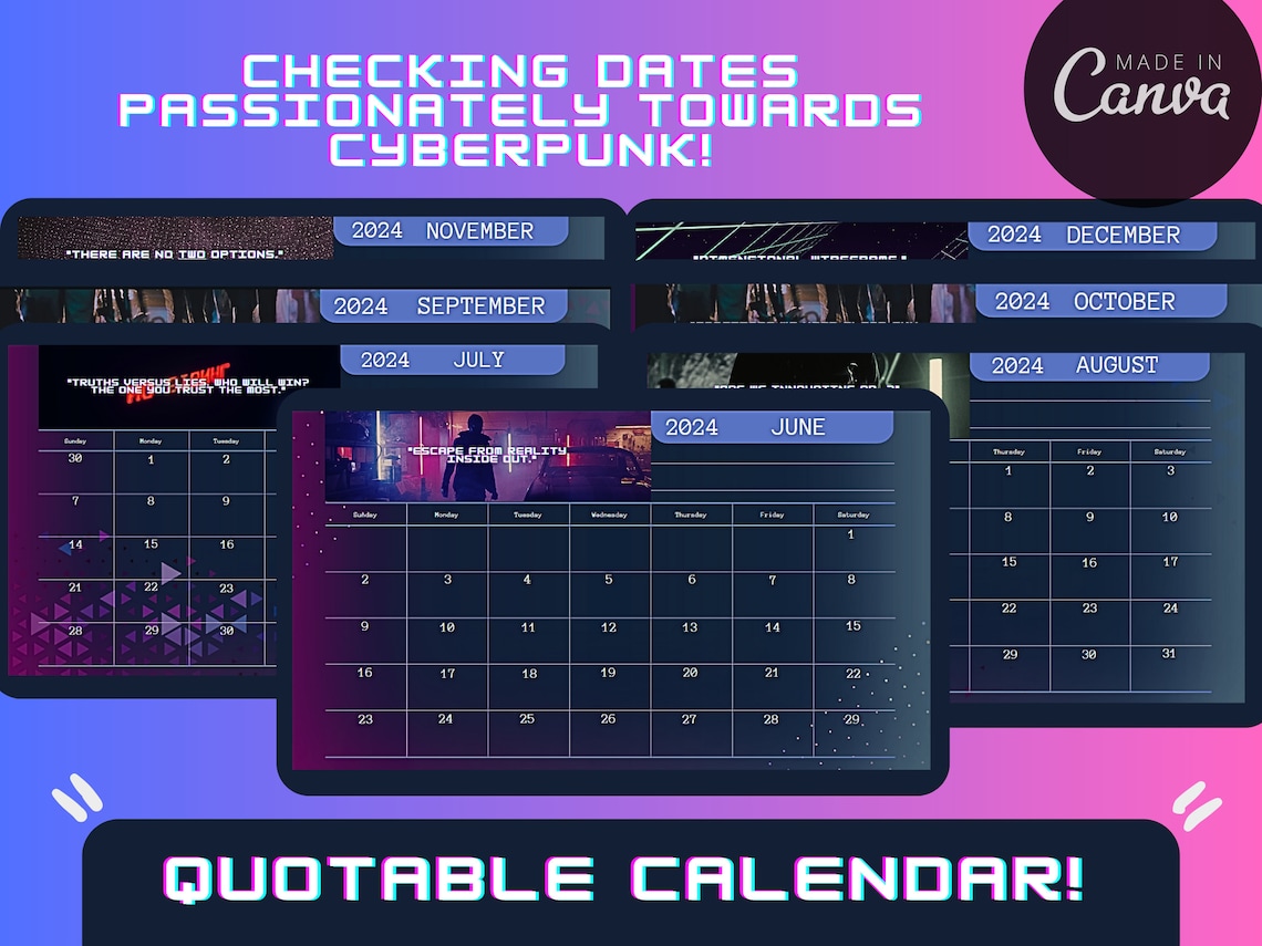 Calendar Cyberpunk Digital Gamer Template Canva Printable Etsy