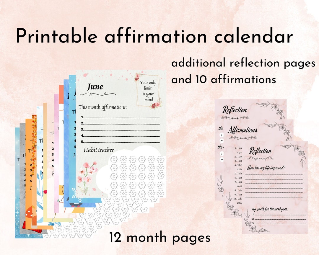 Affirmation Calendar With Habit Tracker Wellbeing and Etsy
