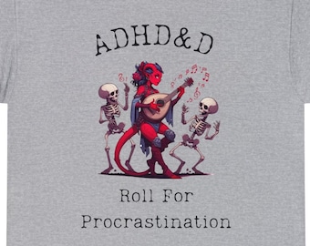 Dnd ADHD Gift Tee Roll for Procrastination For BG3, Dungeon Game Masters, Bards Necromancers Drow, Half Elves. Bardic Inspiration