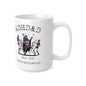 Dnd ADHD Gift Mug For BG3, Dungeon Game Masters, Bards Necromancers Drow, Half Elves. Bardic Inspiration