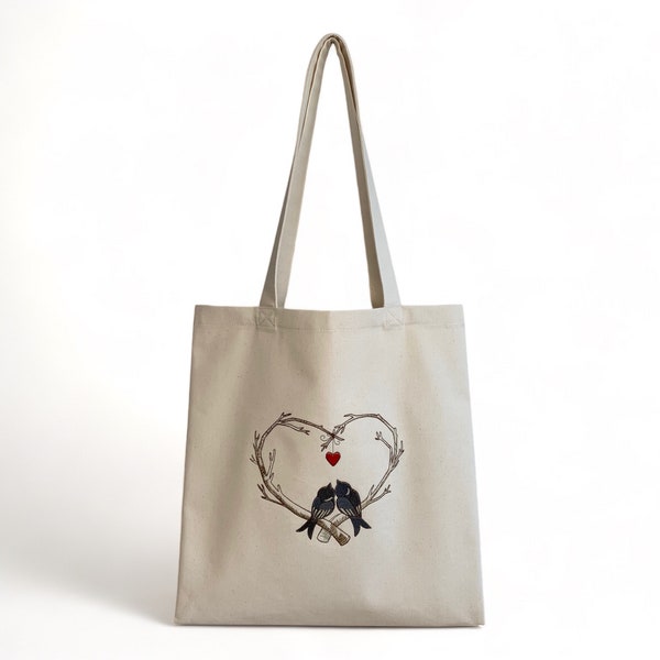 Sac caba les oiseaux d'amour, tote bag, sac tissu personnalisé, brod sac, caba coton