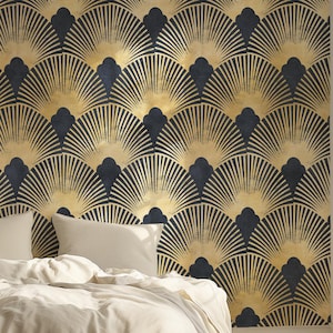 Luxus Gold Art Deco Tapete, Dunkelgrau Geometrische Moderne Peel Stick Wanddekoration
