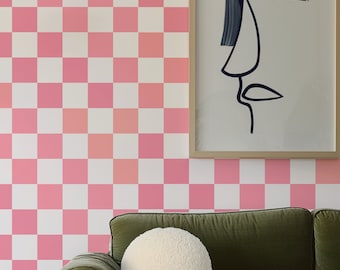 Pink Checkered Peel and Stick Wallpaper: Retro Nursery Decor