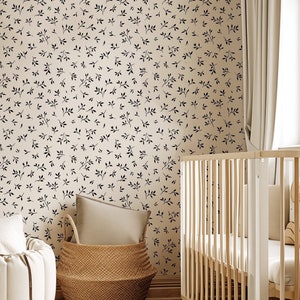 Minimal Vintage Floral Wallpaper, White Farmhouse Rustic Cream Floral Peel and Stick Wallpaper, Boho Bedroom and Living Room