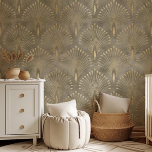 Luxus-Art-Deco-Goldmetallic-Tapete, Braun-Beige-rustikale antike Boho-Peel-and-Stick-Tapete