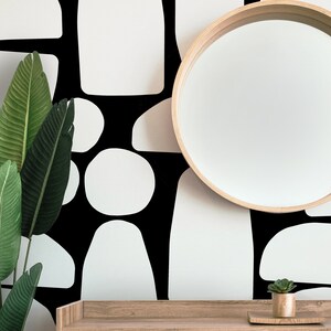 Geometric WALLPAPER| Large Modern Abstract Black and White Wallpaper, Dark Rounded Peel and Stick, Bedroom, Dining Room, Enrtway or Laundry