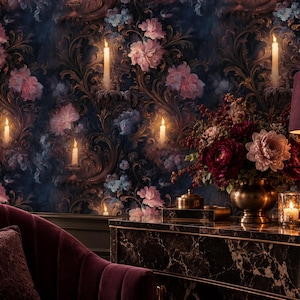 'Victorian Wallpaper' von 'Luxus Barock' | Florale Dark Academia Schälen & Stick Wandbild